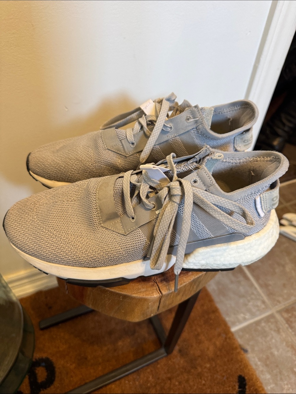 adidas Men’s Light Grey Knit Running Sneakers